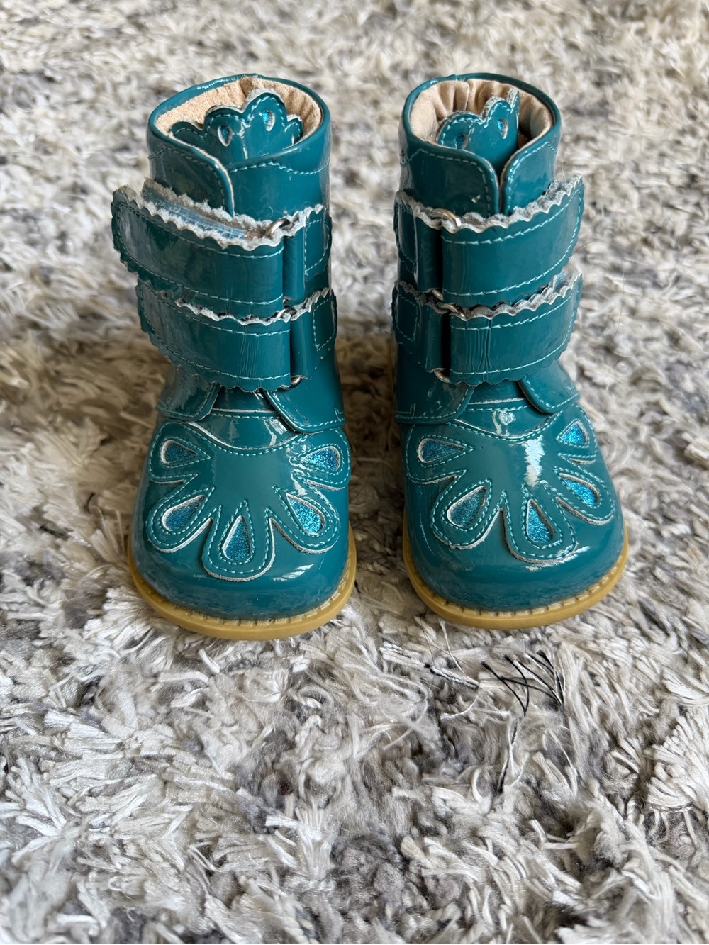 Livie & Luca Teal Patent Leather Velcro Boots for Kids
